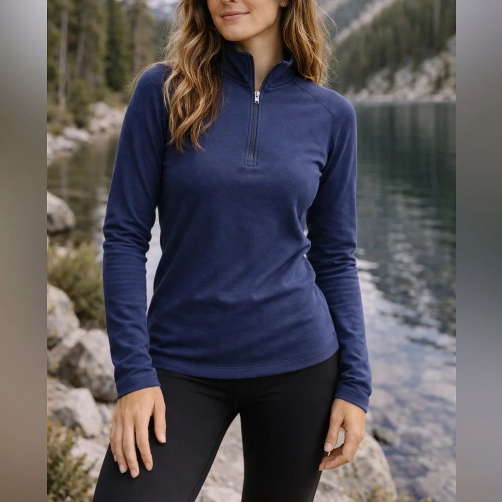 Patagonia Womens L Blue 1/4 Zip Pullover Capilene Base Layer Top hiking